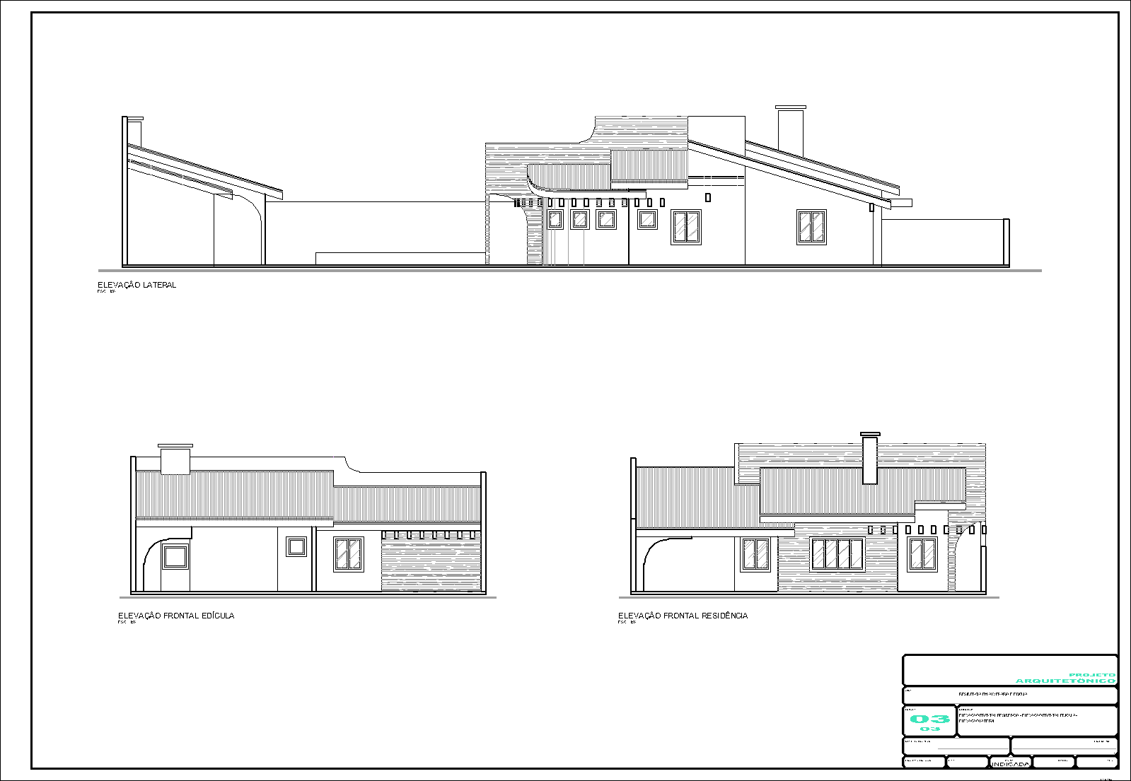 Residência com edícula, arquitetônico, 3 pranchas A1