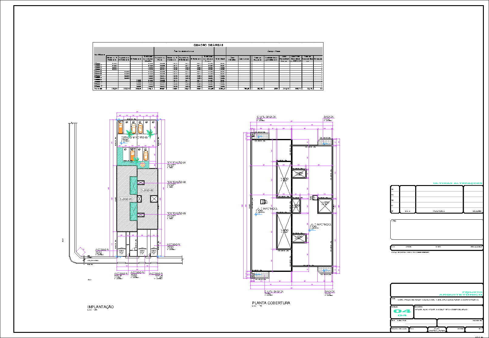 2 Prédios, 12 aptos., arquitetônico, 4 pranchas A1