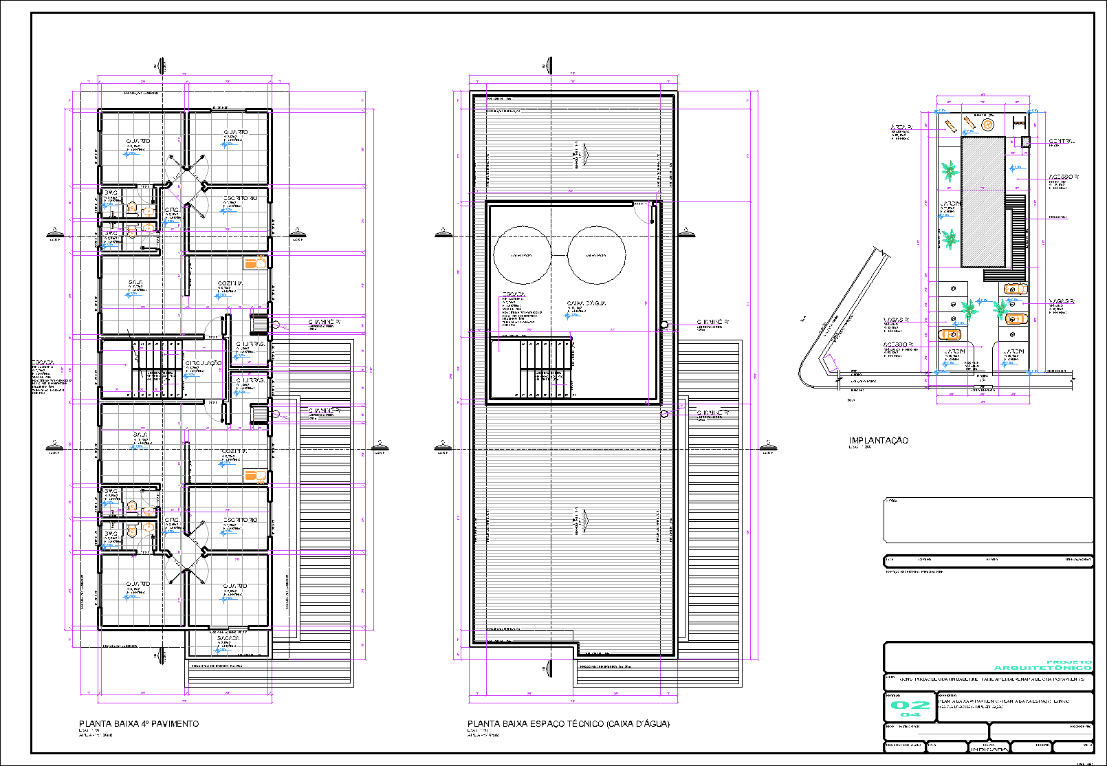 1 Prédio, 8 aptos., arquitetônico, 4 pranchas A1