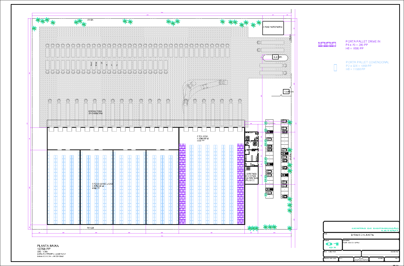 Centro de Distribuição, 12768 porta pallets, 1 prancha A1