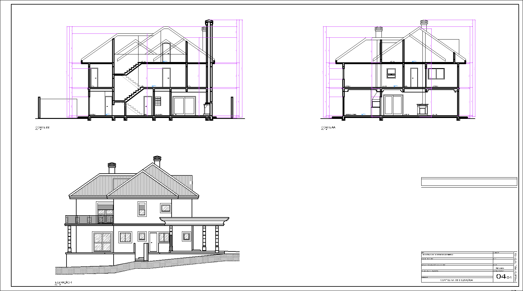 Residência com sótão, arquitetônico, 4 pranchas A1
