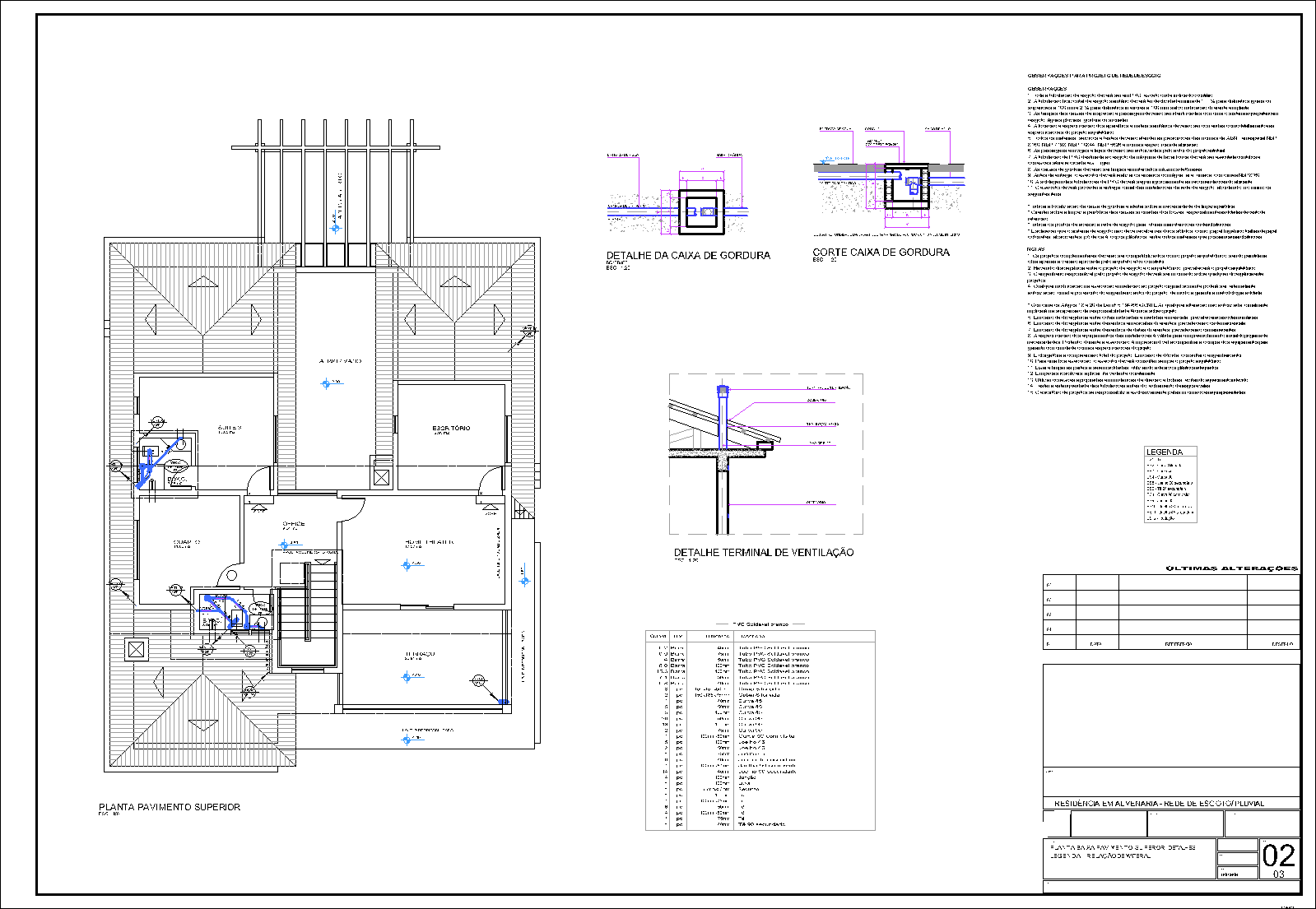 Residência, esgoto, 3 pranchas A1