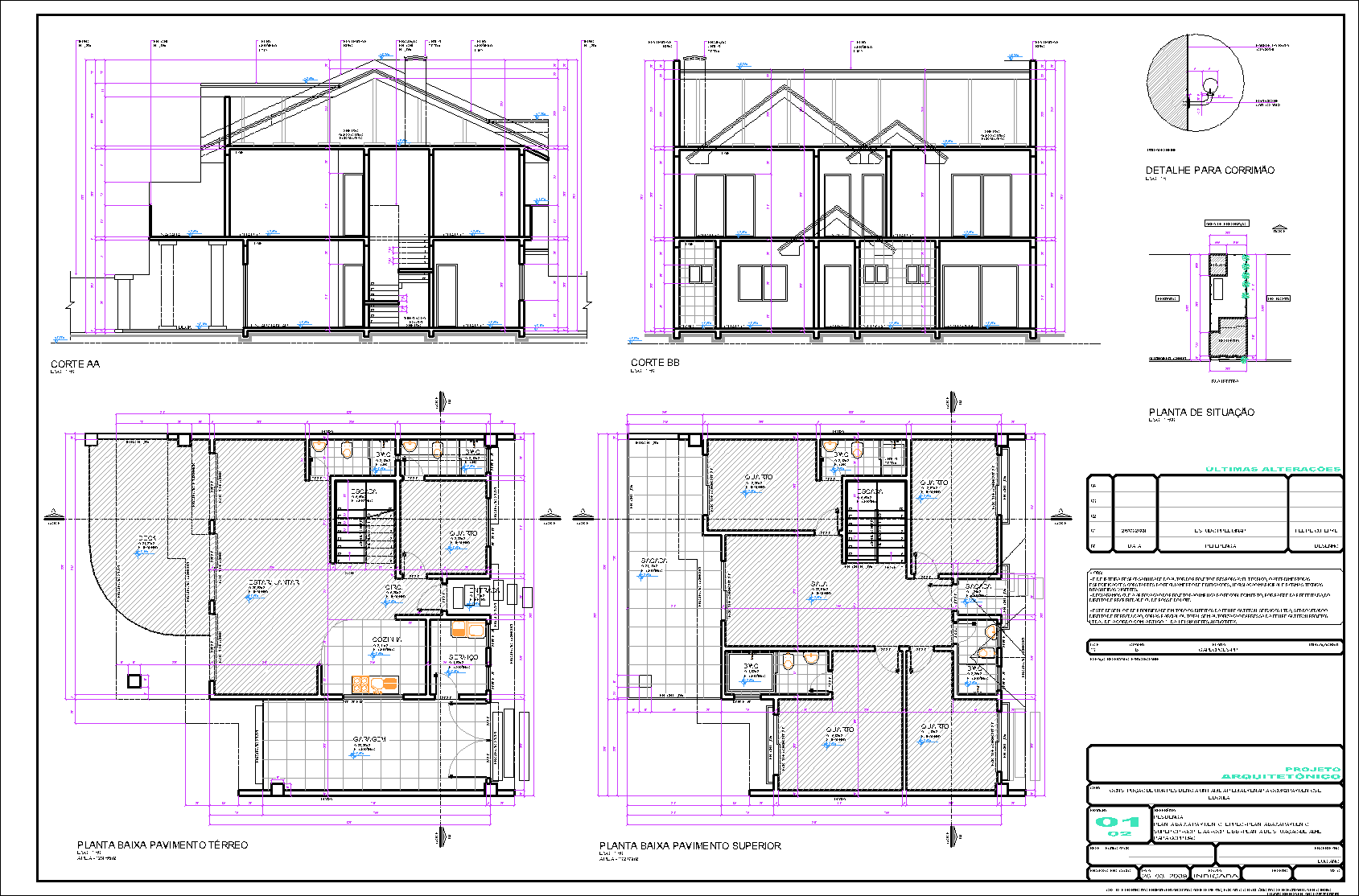 Residência com edícula, arquitetônico, 2 pranchas A1