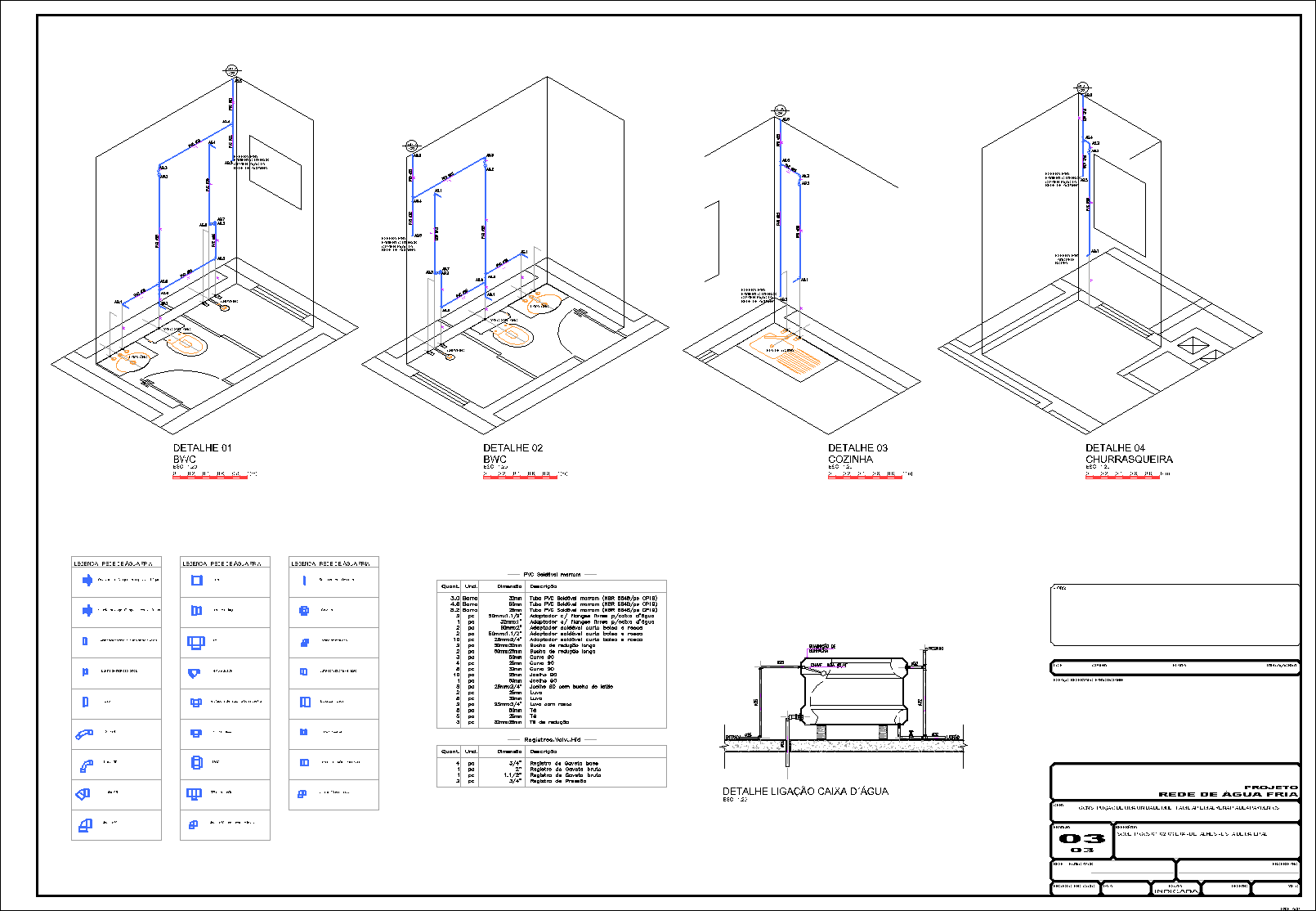Prédio, 8 aptos., água fria, 3 pranchas A1