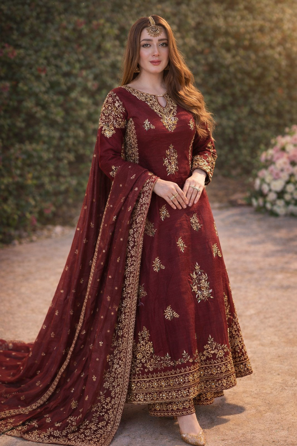 Elegant Maroon Hand-Embroidered Festive Suit Set