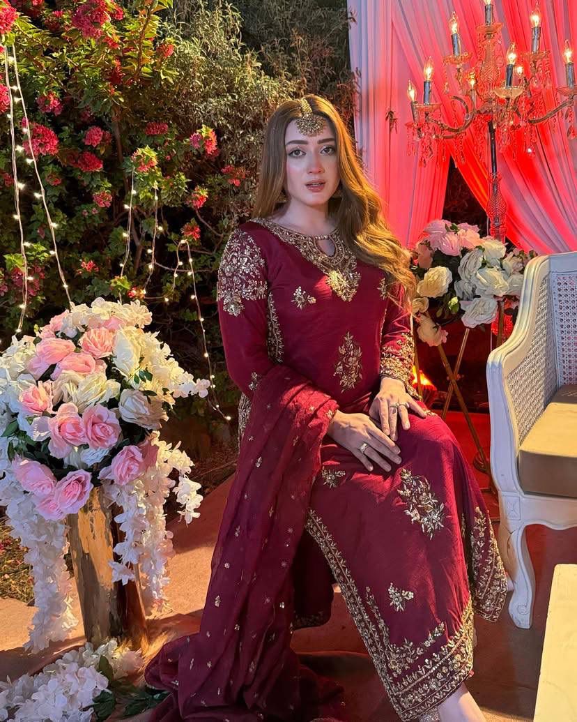 Elegant Maroon Hand-Embroidered Festive Suit Set