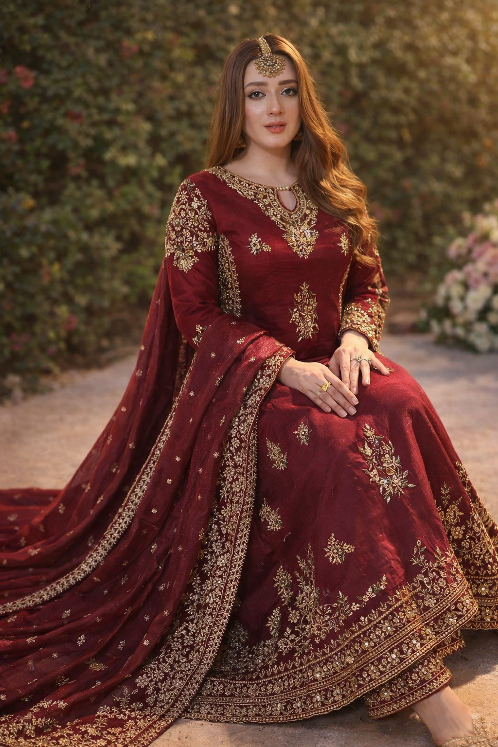 Elegant Maroon Hand-Embroidered Festive Suit Set