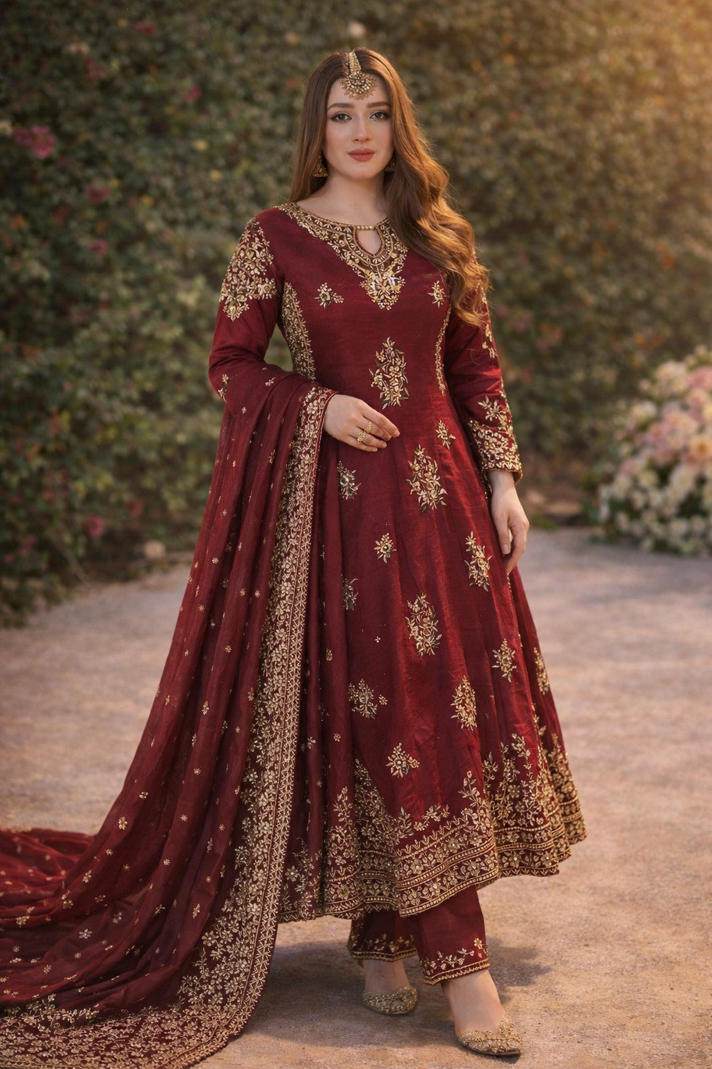 Elegant Maroon Hand-Embroidered Festive Suit Set