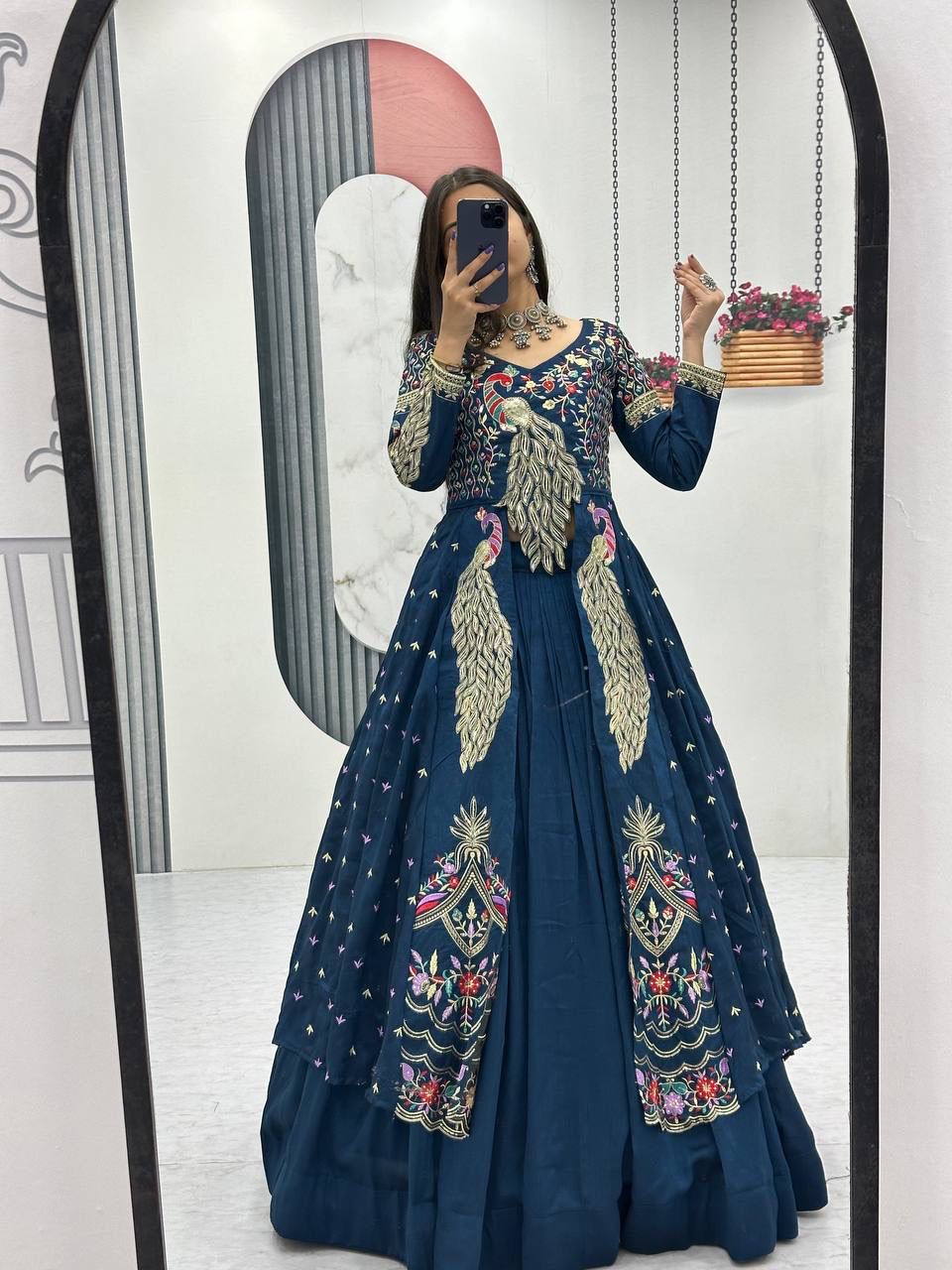 Royal Peacock Embroidered Navy Blue Anarkali Gown
