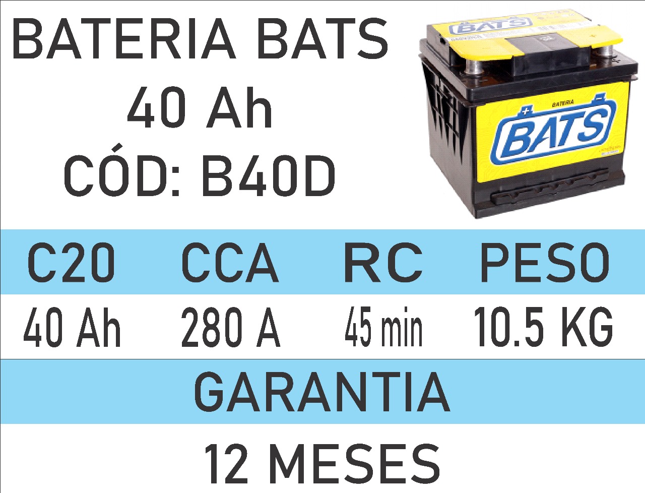 BATERIA BATS 40 AMPERES