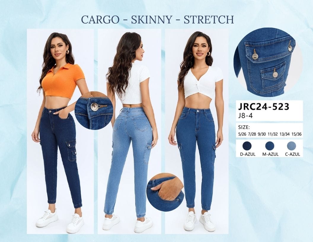 PANTALON DE MEZCLILLA CARGO PARA DAMA MARCA JERA