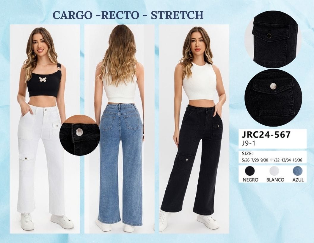 PANTALON DE MEZCLILLA CARGO PARA DAMA MARCA JERA