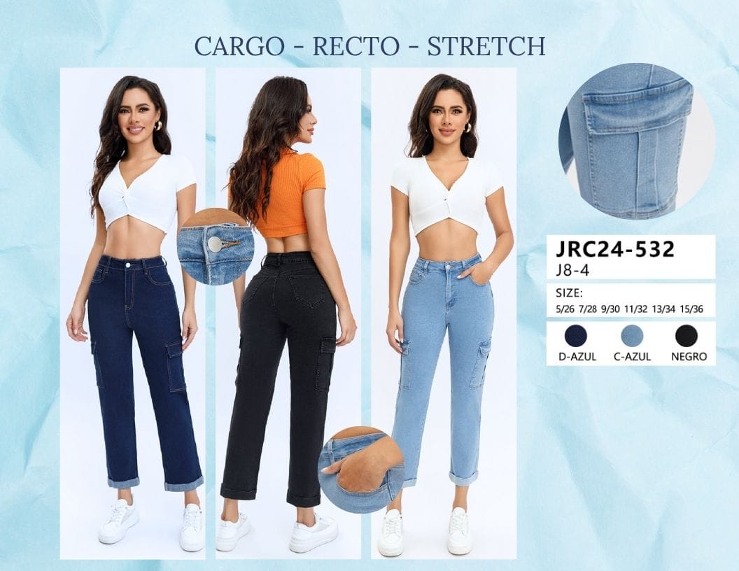 PANTALON DE MEZCLILLA CARGO PARA DAMA MARCA JERA