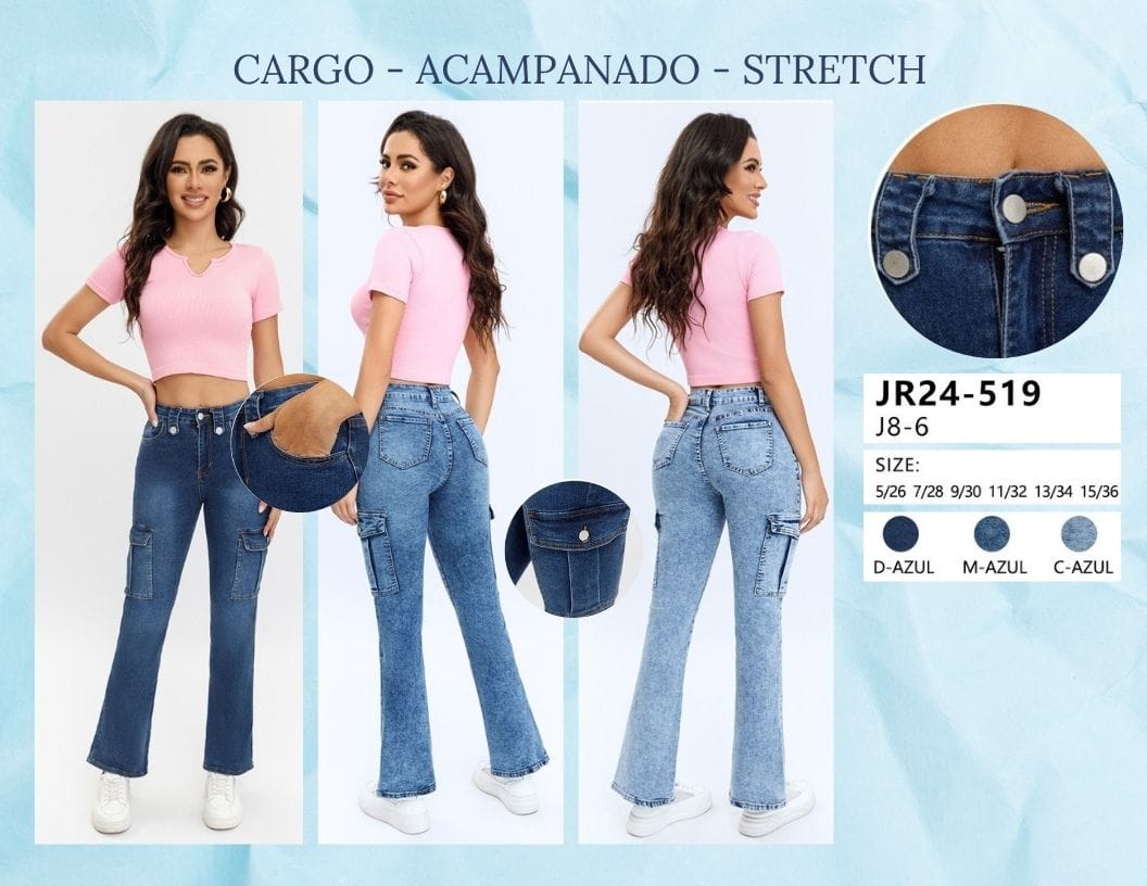 PANTALON DE MEZCLILLA CARGO PARA DAMA MARCA JERA
