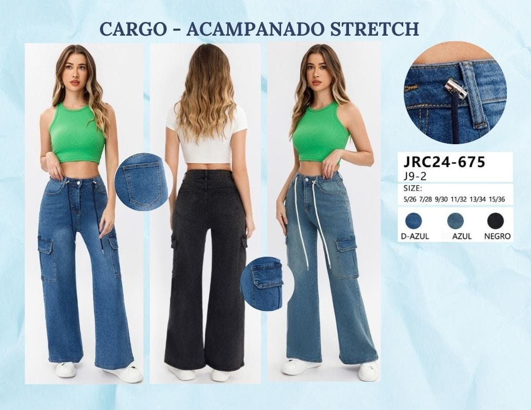 PANTALON DE MEZCLILLA CARGO PARA DAMA MARCA JERA