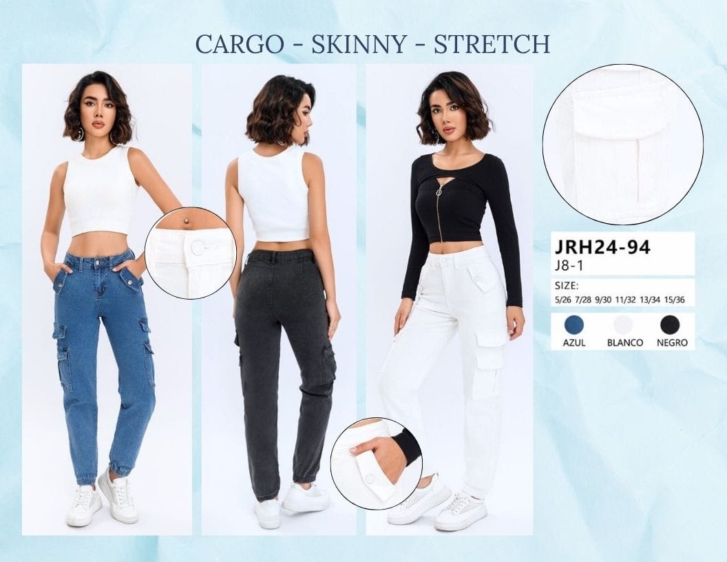 PANTALON DE MEZCLILLA CARGO PARA DAMA MARCA JERA