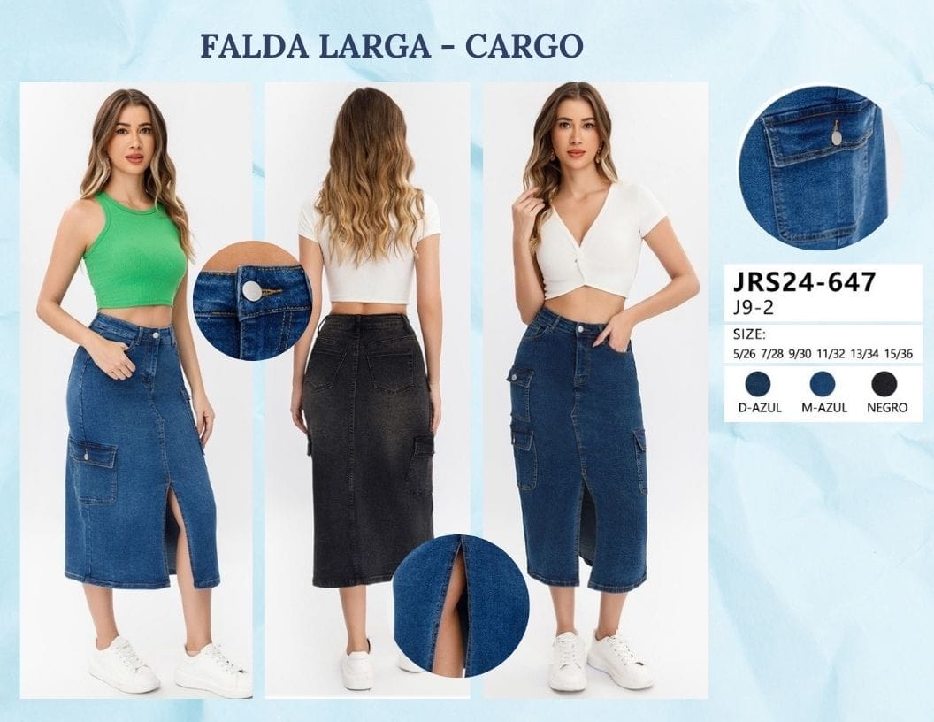 FALDA DE MEZCLILLA CARGO PARA DAMA MARCA JERA