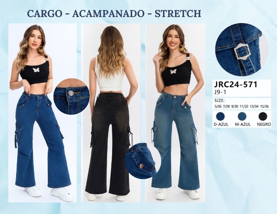 PANTALON DE MEZCLILLA CARGO PARA DAMA MARCA JERA