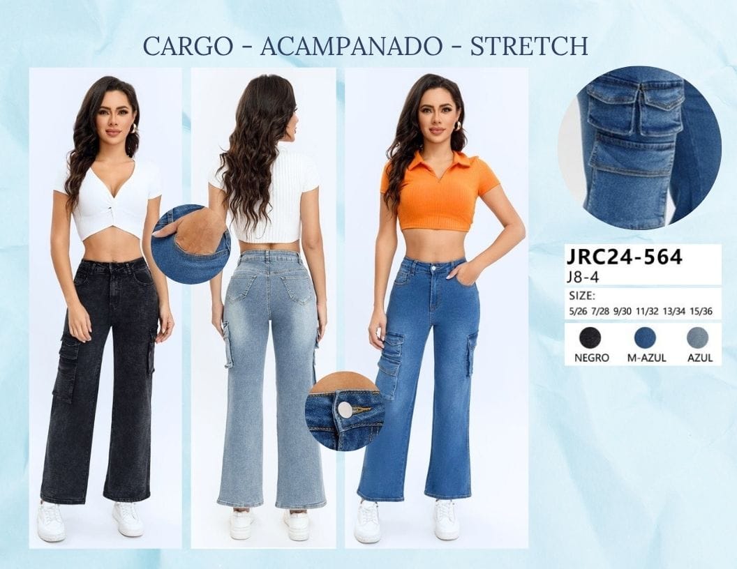 PANTALON DE MEZCLILLA CARGO PARA DAMA MARCA JERA