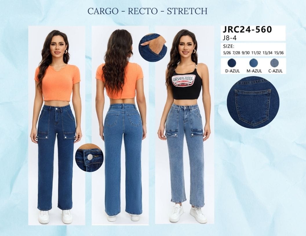 PANTALON DE MEZCLILLA CARGO PARA DAMA MARCA JERA