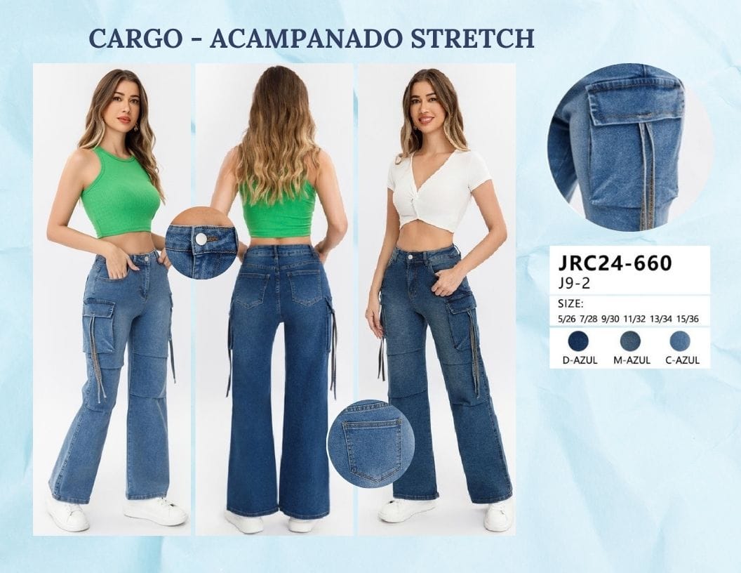 PANTALON DE MEZCLILLA CARGO PARA DAMA MARCA JERA