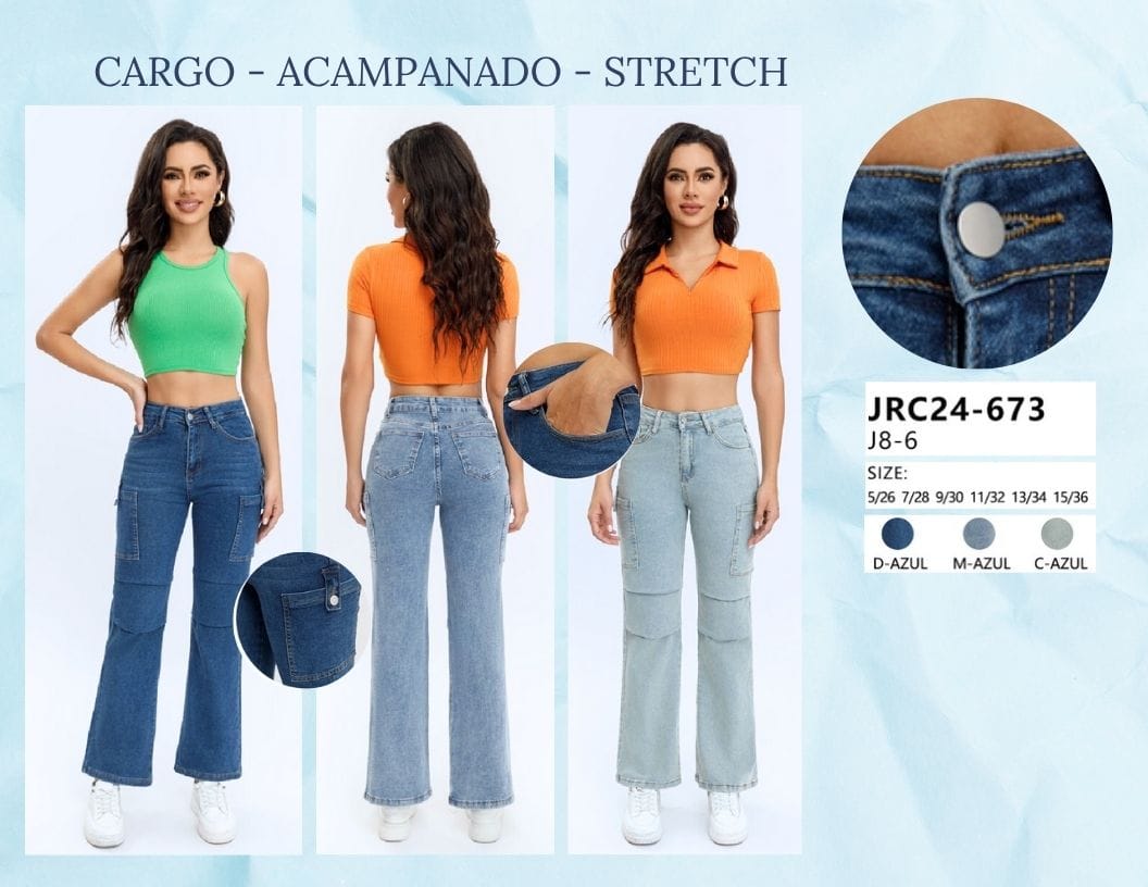 PANTALON DE MEZCLILLA CARGO PARA DAMA MARCA JERA