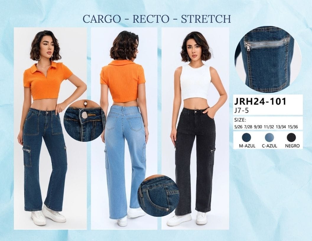PANTALON DE MEZCLILLA CARGO PARA DAMA MARCA JERA