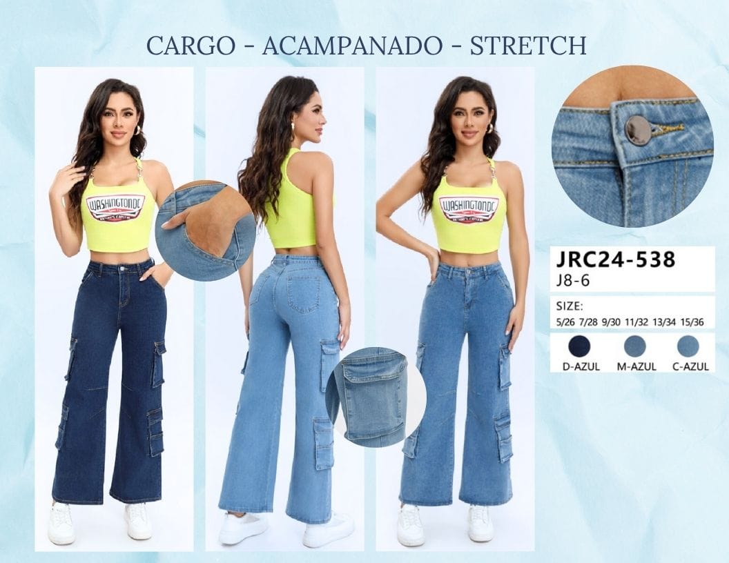 PANTALON DE MEZCLILLA CARGO PARA DAMA MARCA JERA