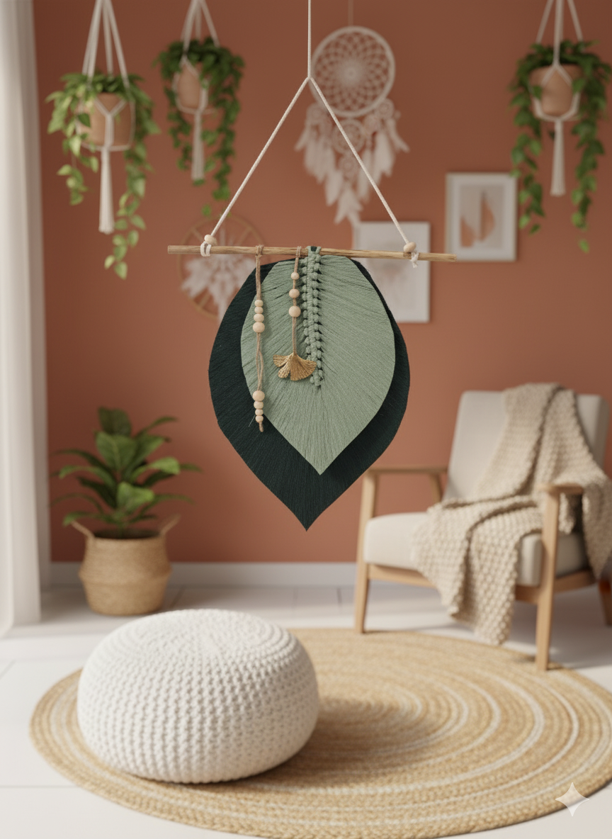 Décoration feuilles en macramé