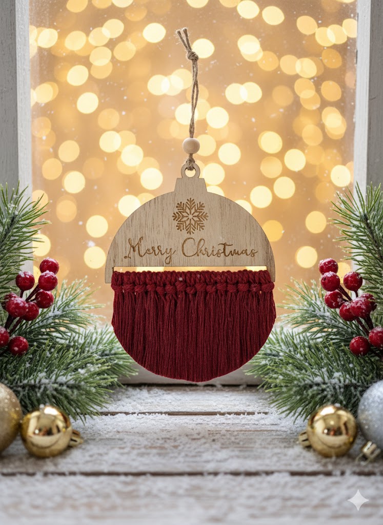 Décoration de Noël en bois et macramé