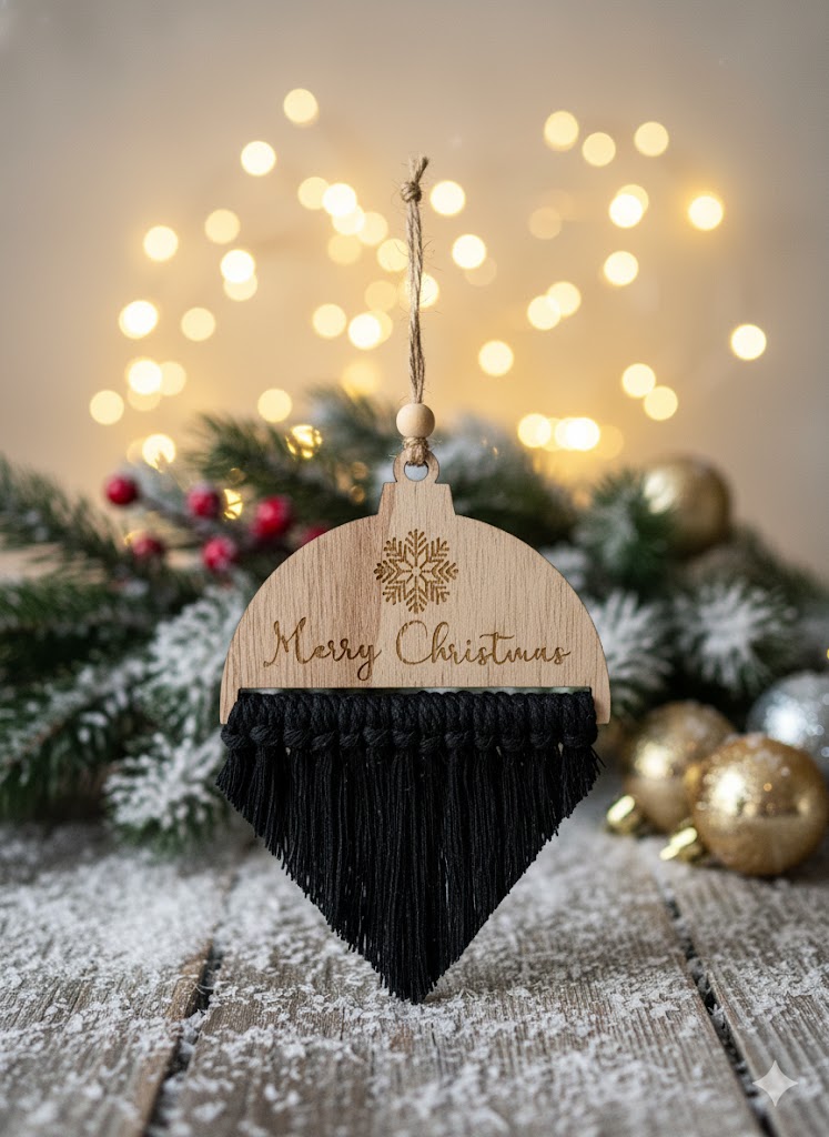 Décoration de Noël en bois et macramé