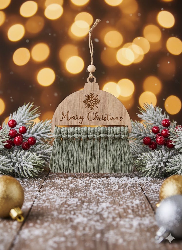Décoration de Noël en bois et macramé