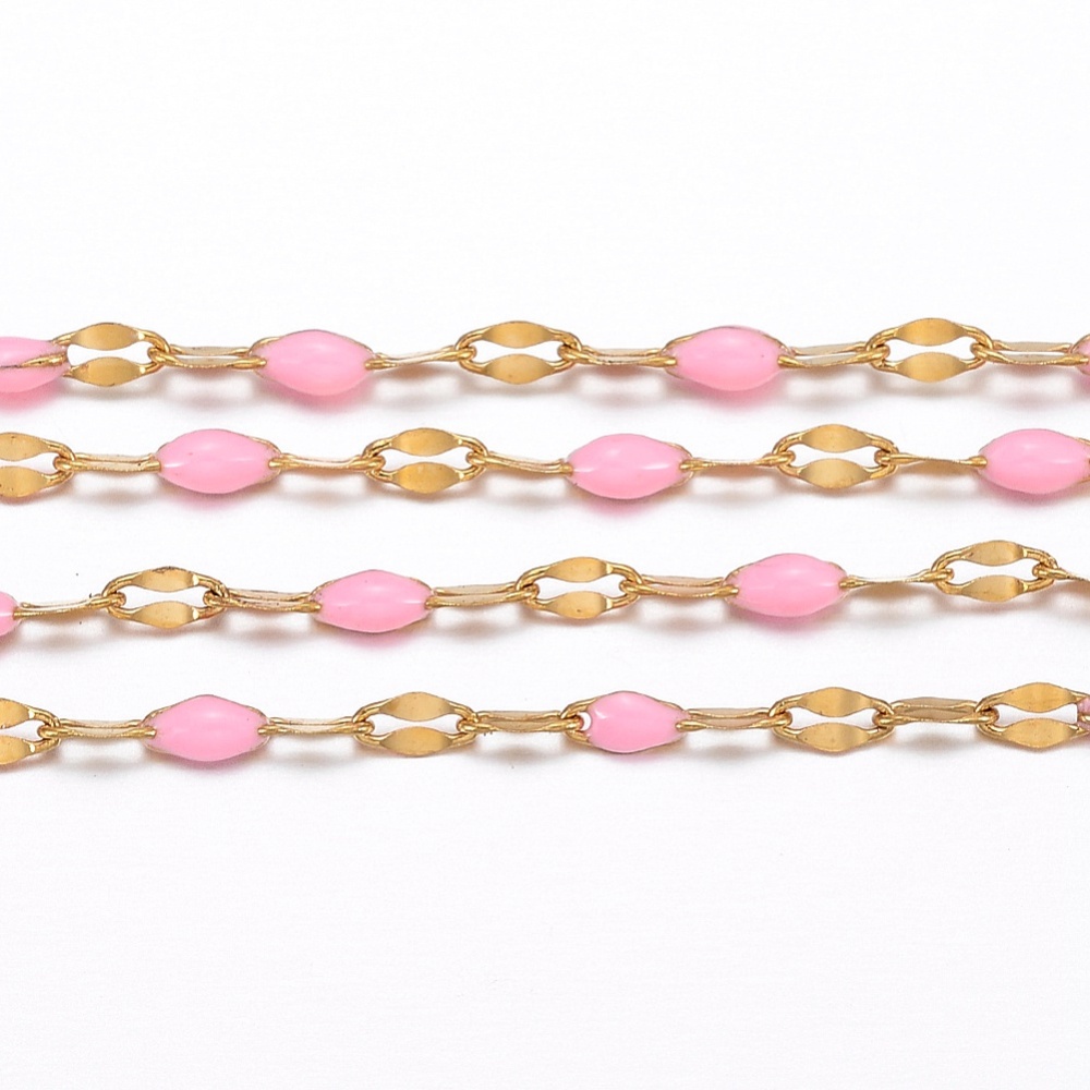 Gold Enamel Dapped Chain in Light Pink 