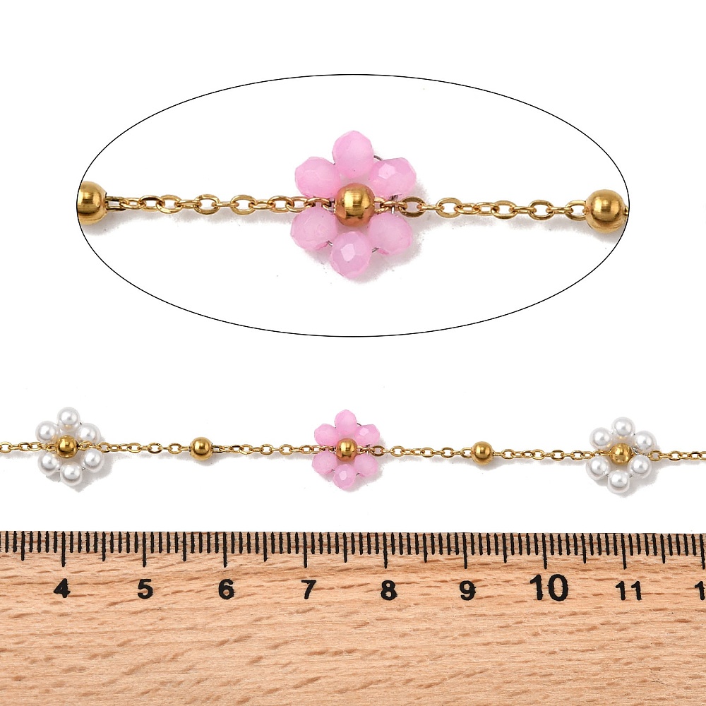 Gold Pink Beaded Flower Chain