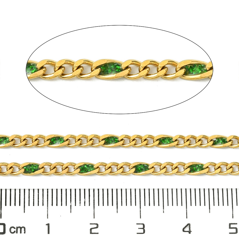 Gold Enamel Figaro Chain in Green