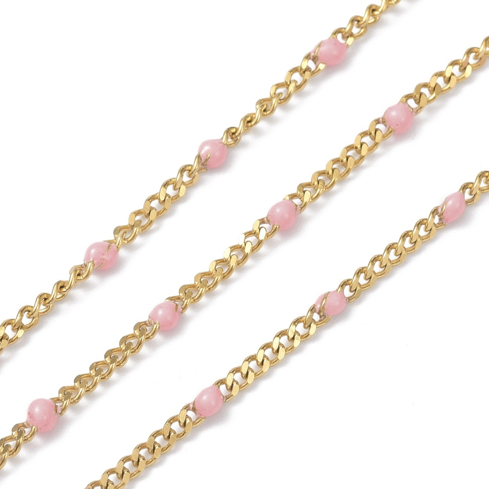 Gold Enamel Curb Chain in Light Pink