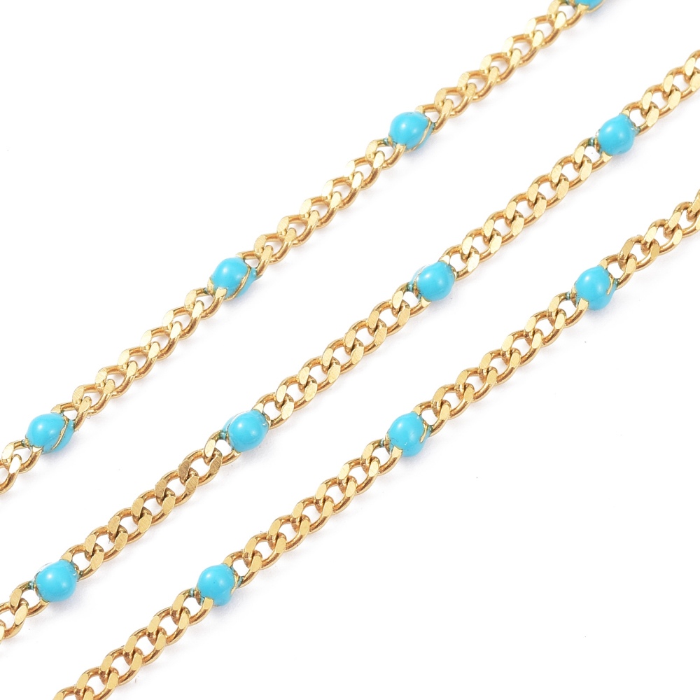 Gold Enamel Curb Chain in Turquoise