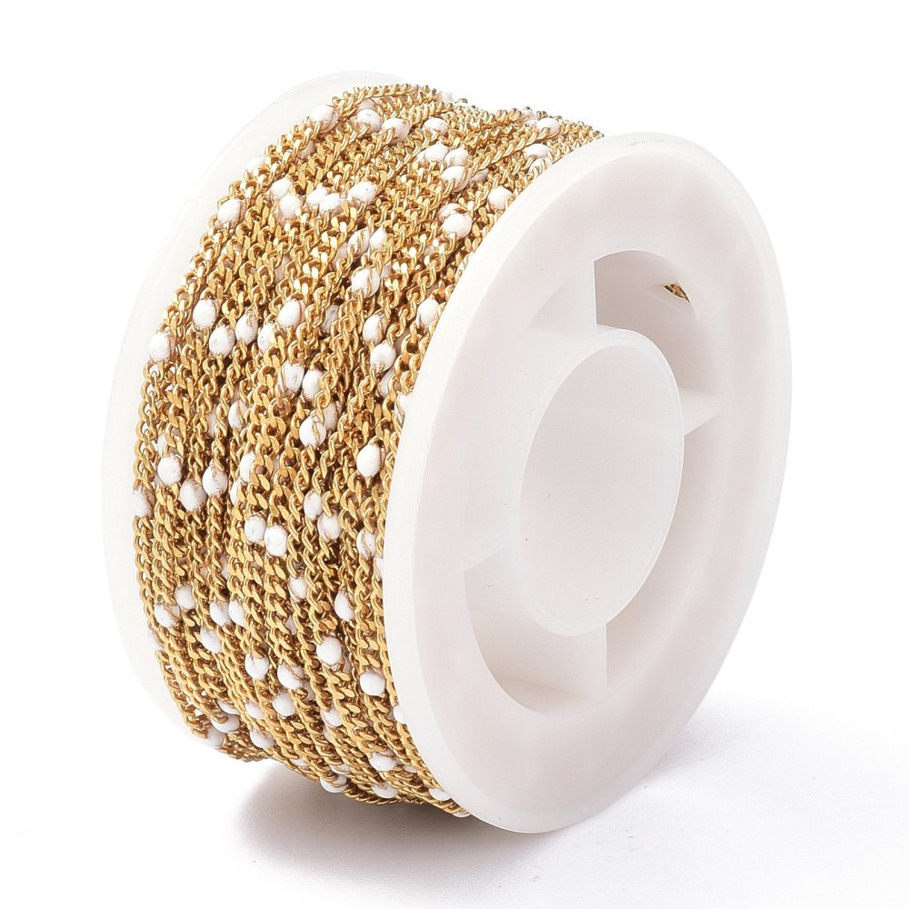 Gold Enamel Curb Chain in White 