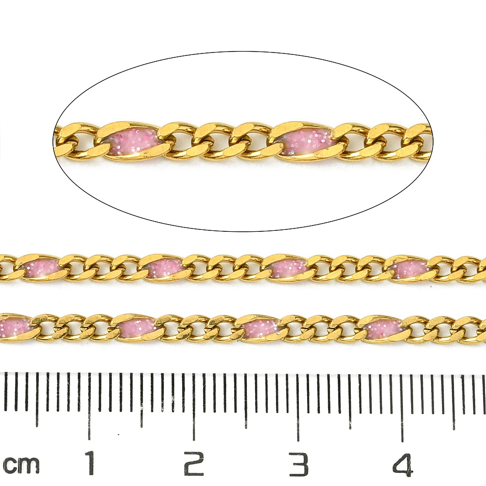 Gold Enamel Figaro Chain in Pearl Pink 