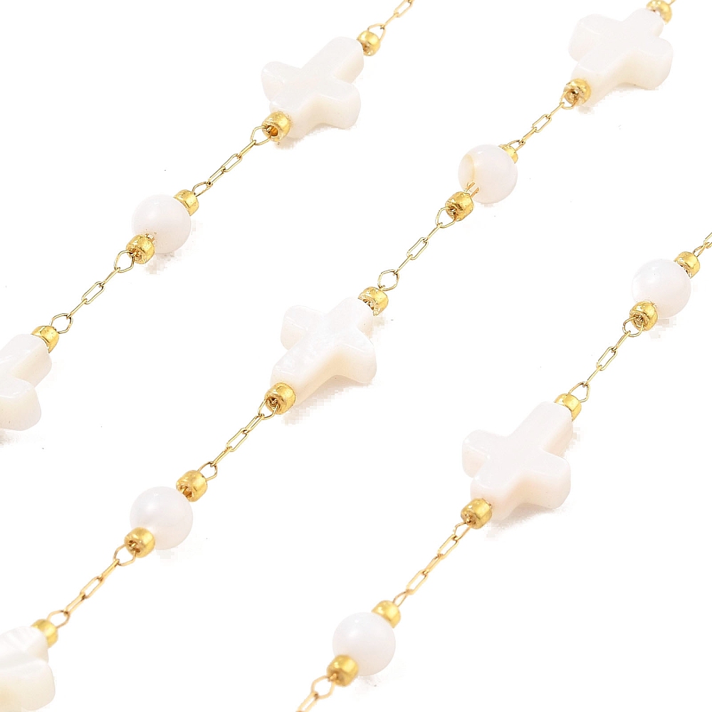 Beaded Cross Chain in Gold