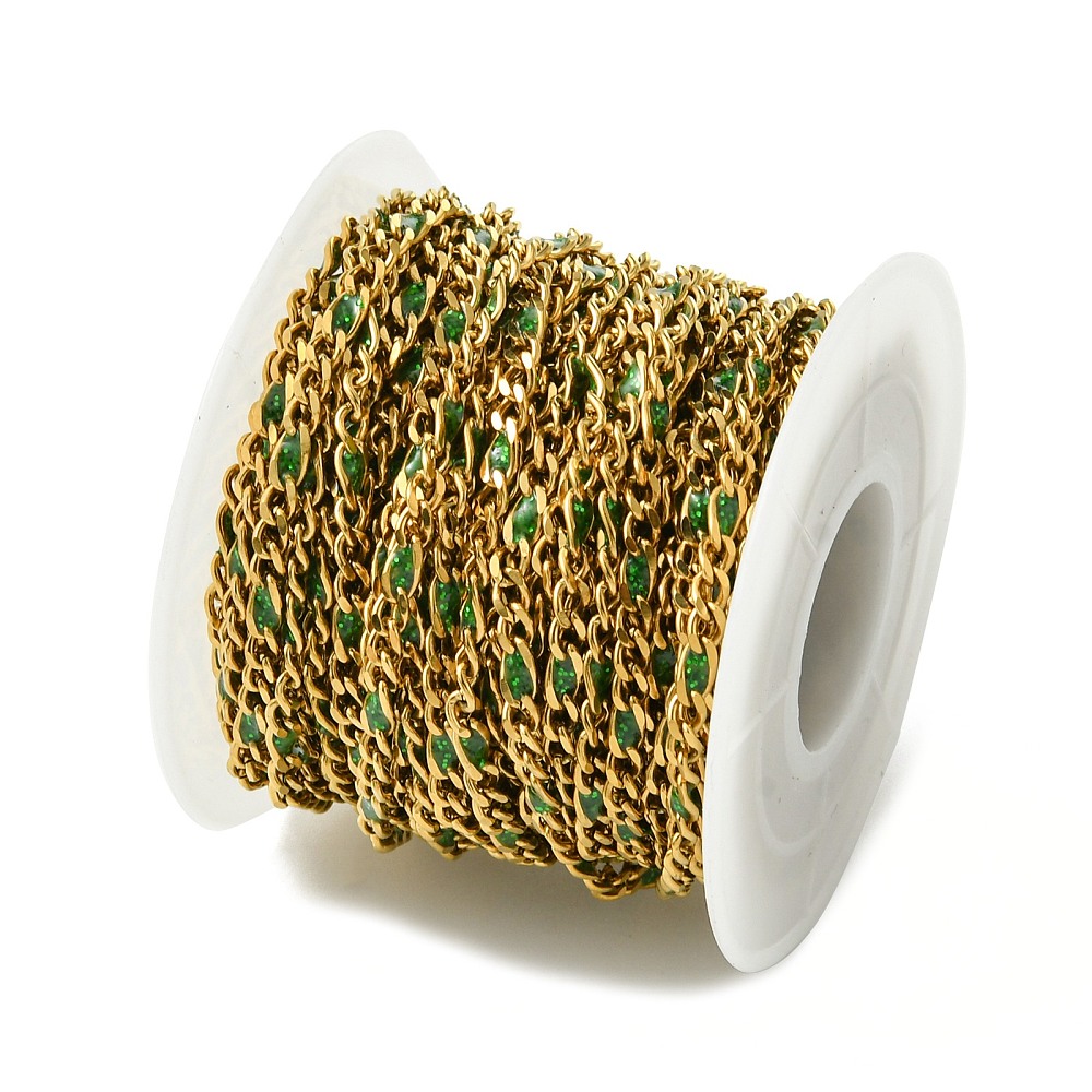 Gold Enamel Figaro Chain in Green