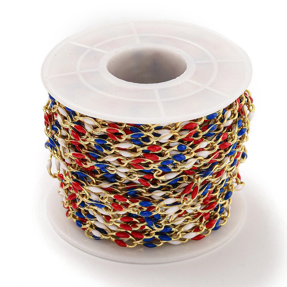 Gold Enamel Chain in Red, White and Blue