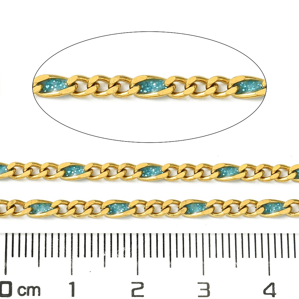 Gold Enamel Figaro Chain in Cadet Blue 