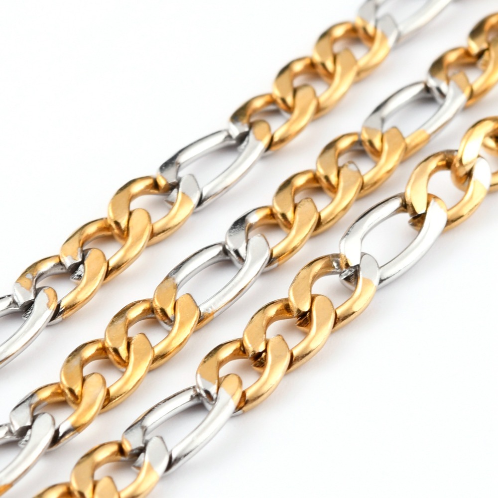 Two Tone Textured Figaro Chain