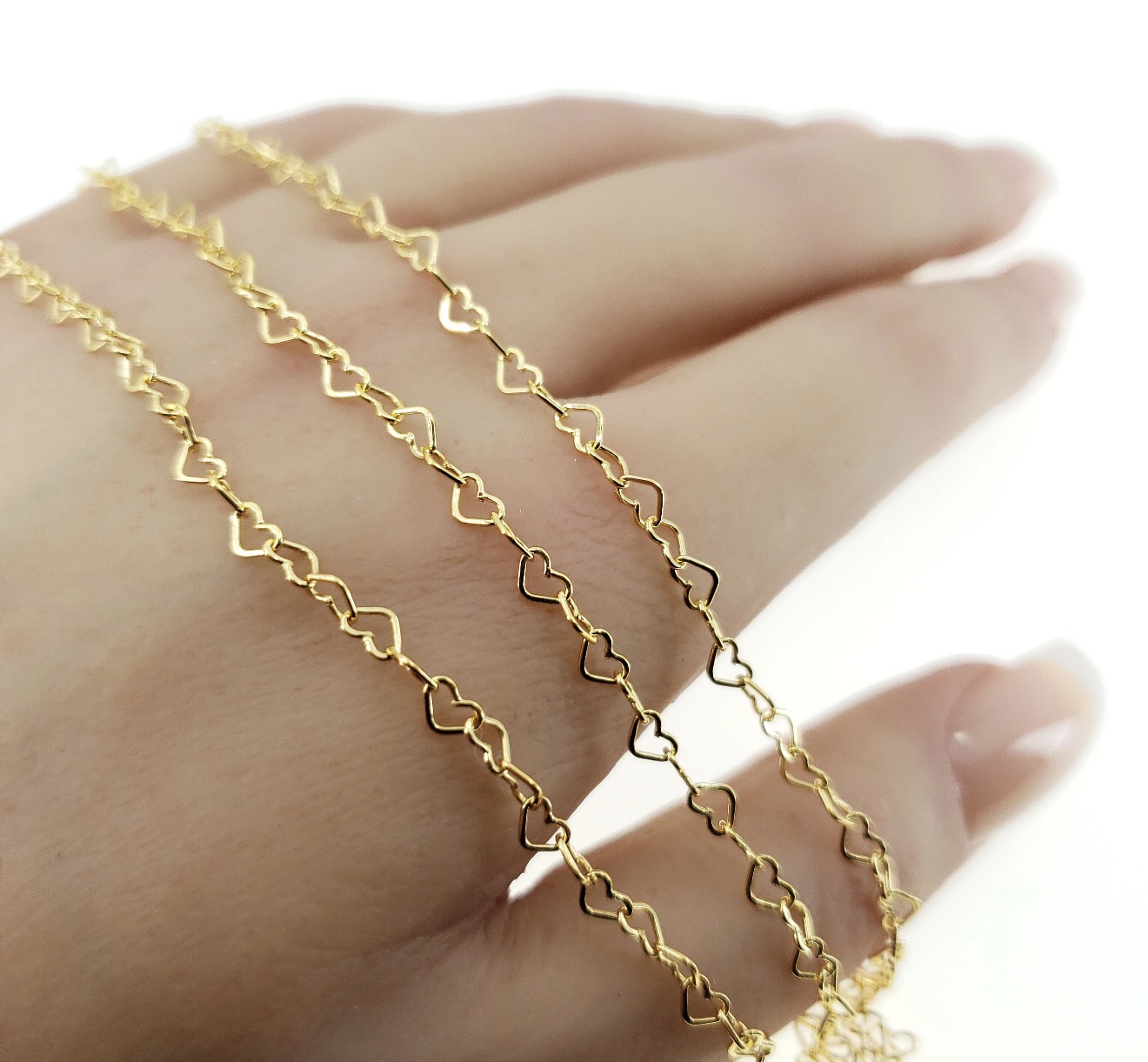 14k Gold Filled 3mm Flat Heart Chain 
