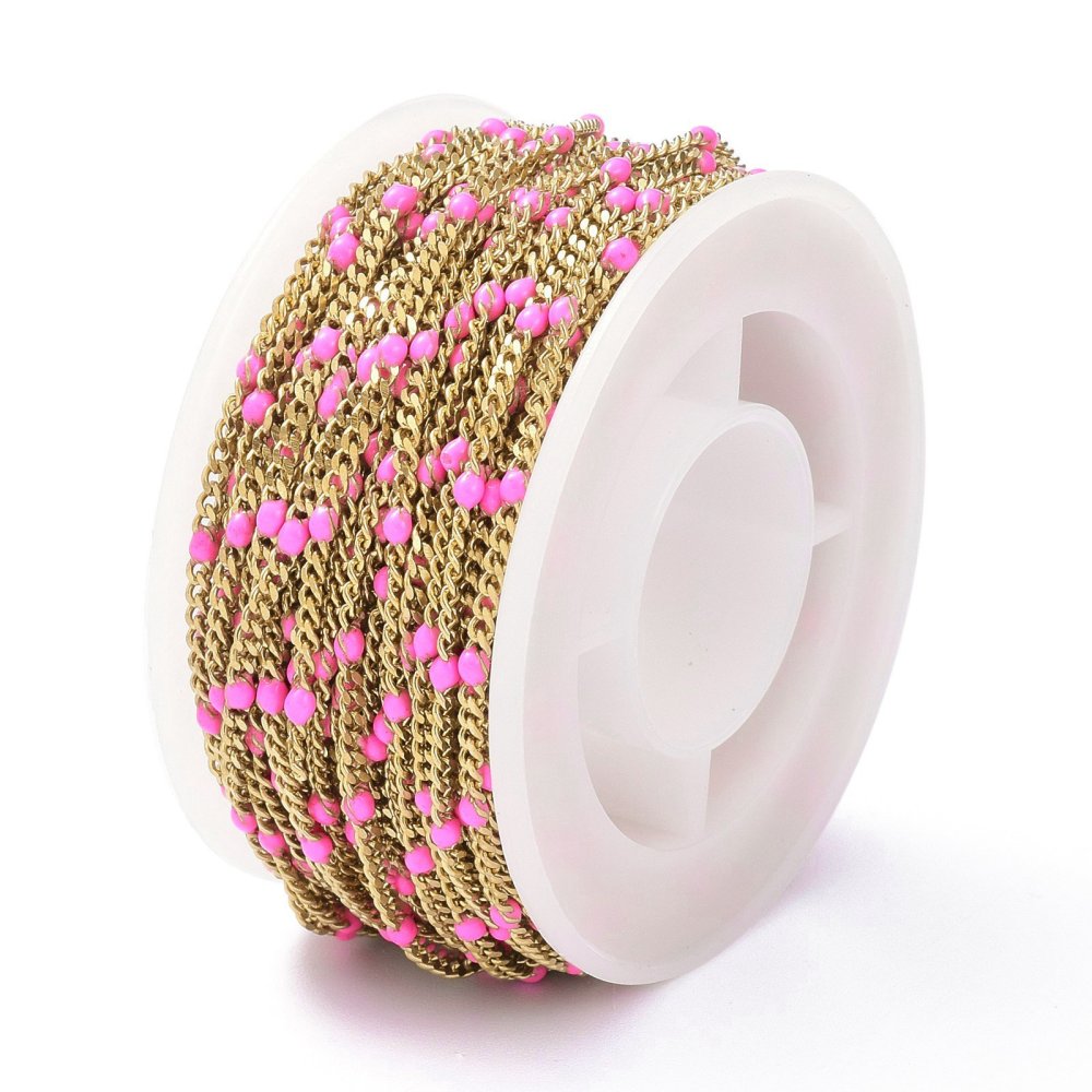 Gold Enamel Curb Chain in Hot Pink 