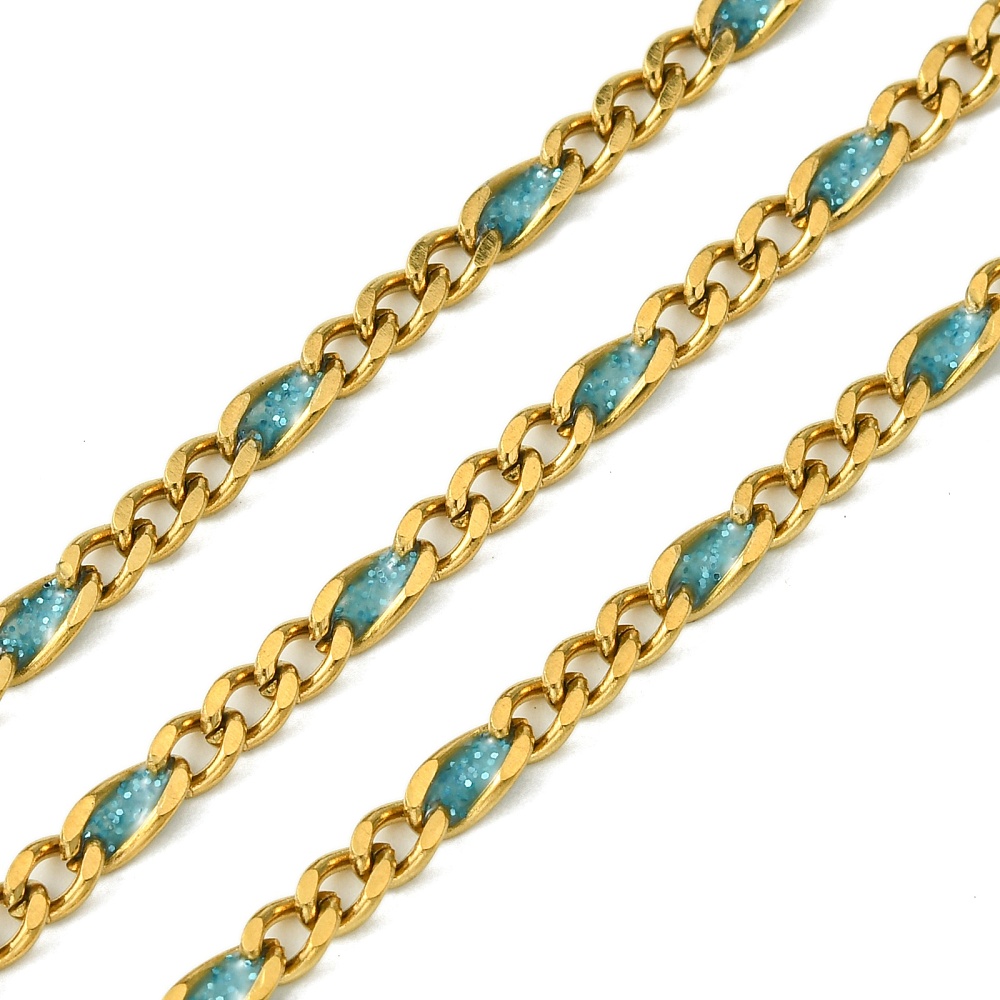 Gold Enamel Figaro Chain in Cadet Blue 