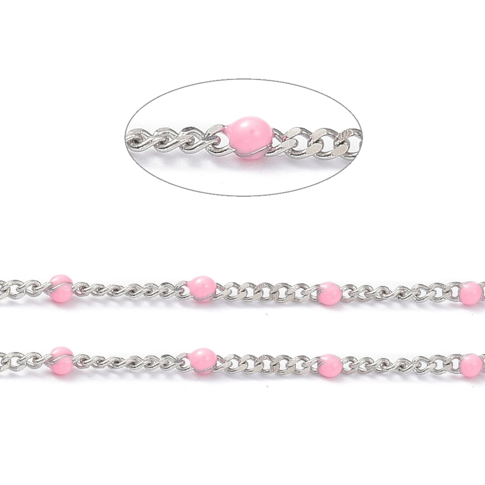 Silver Enamel Curb Chain in Light Pink