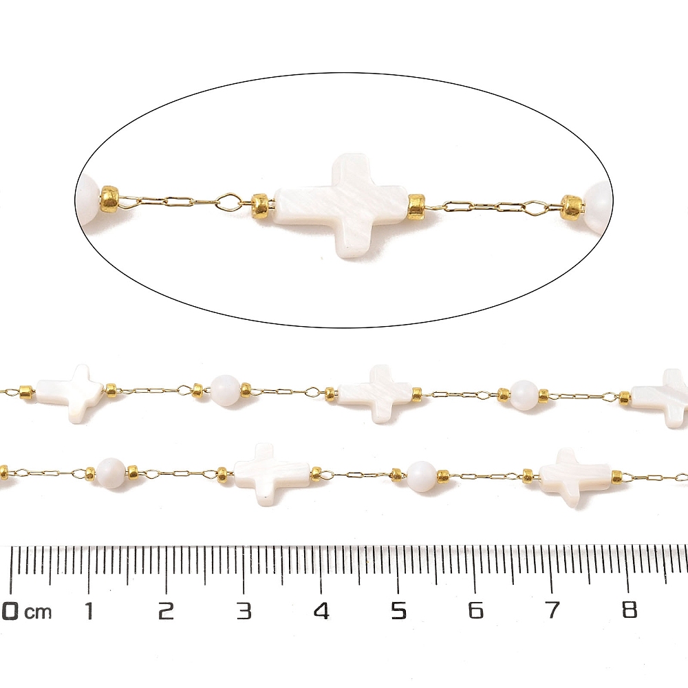 Beaded Cross Chain in Gold 