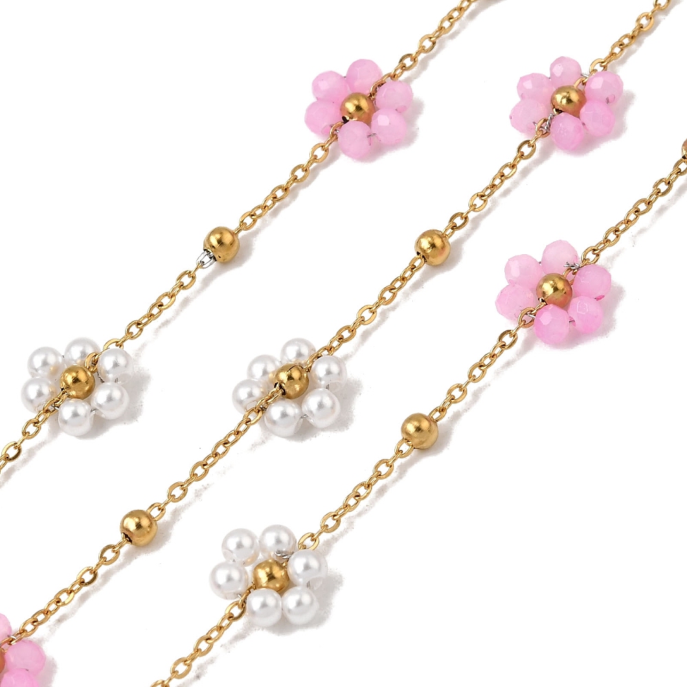 Gold Pink Beaded Flower Chain